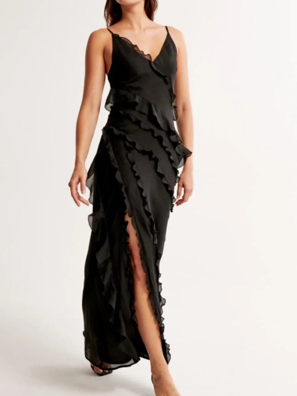 Abercrombie & Fitch Women's Black Asymmetrical Ruffle Dress XS P